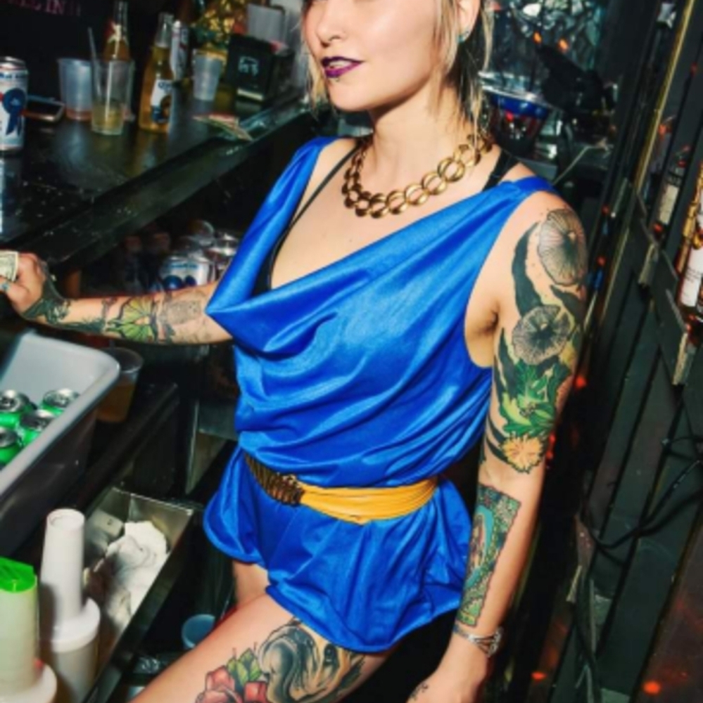Shiny blue vintage romper